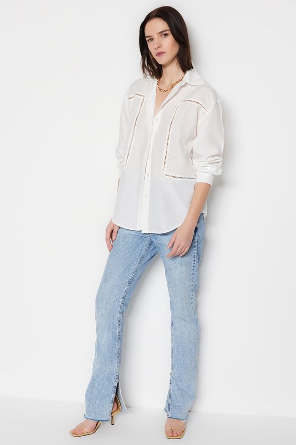 Trendyol Trendyol Ecru Boyfirend Woven Shirt