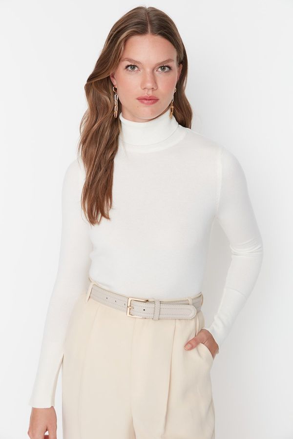 Trendyol Trendyol Ecru Crop Premium прежда / Специална прежда Основен трикотажен пуловер