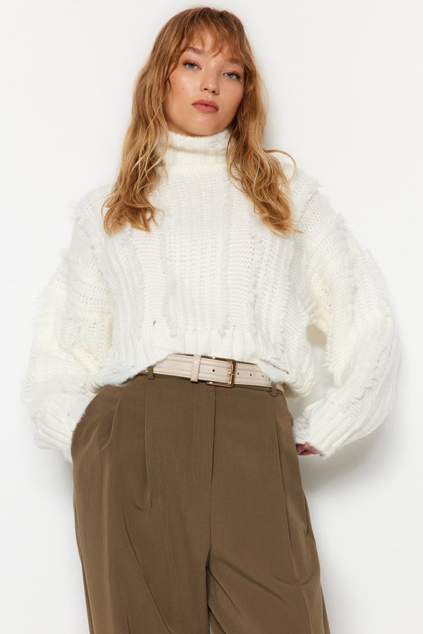 Trendyol Trendyol Ecru Crop Soft Textured Turtleneck Knitwear Sweater