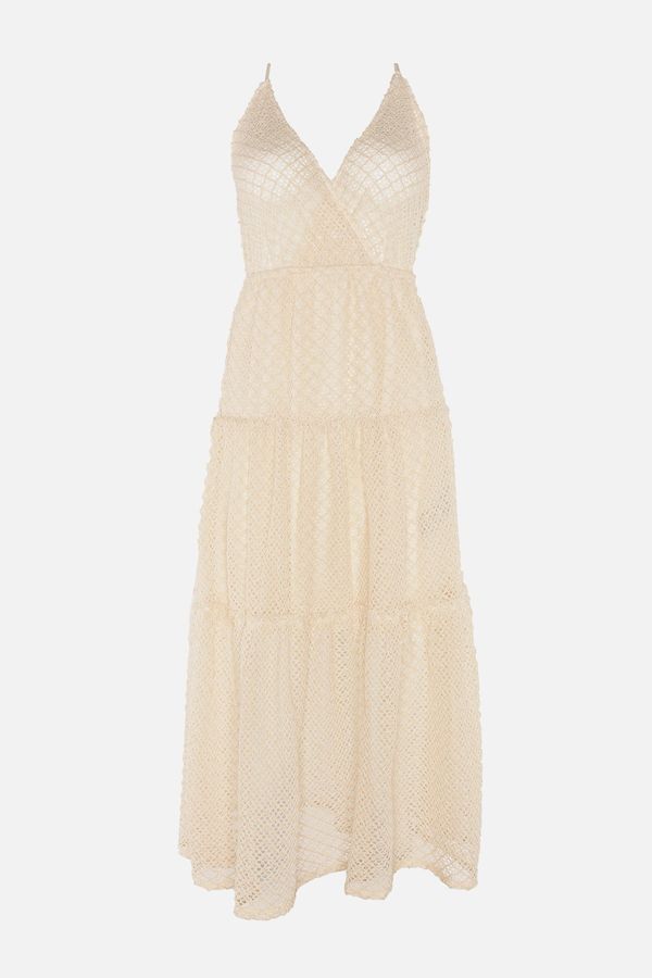 Trendyol Trendyol Ecru двуреден врата дантела плажна рокля