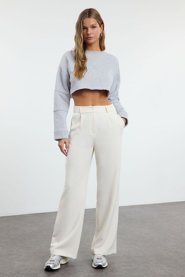 Trendyol Trendyol Ecru High Waist Wide Leg Pleated Woven Fabric Trousers