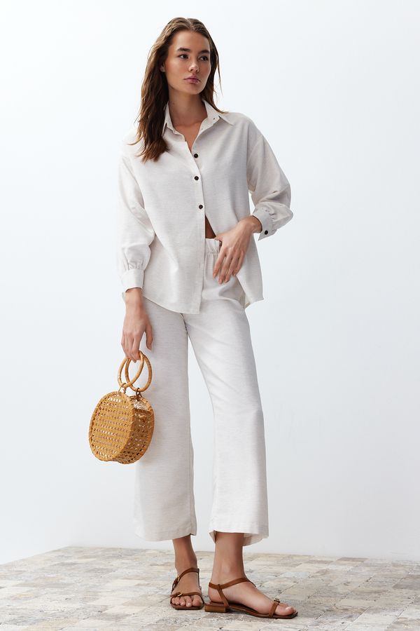Trendyol Trendyol Ecru Linen Look Woven Shirt-Pants Set