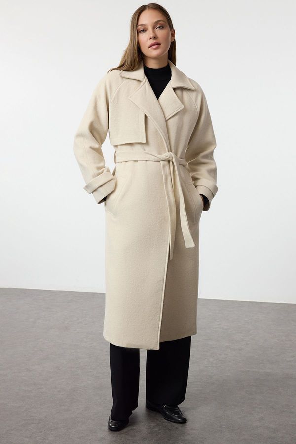 Trendyol Trendyol Ecru Oversize Wool Trench Coat