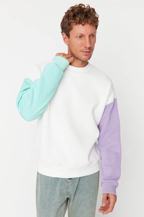 Trendyol Trendyol Ecru Oversize/Wide Cut Paneled Inside Polar Fleece/Warm Sweatshirt