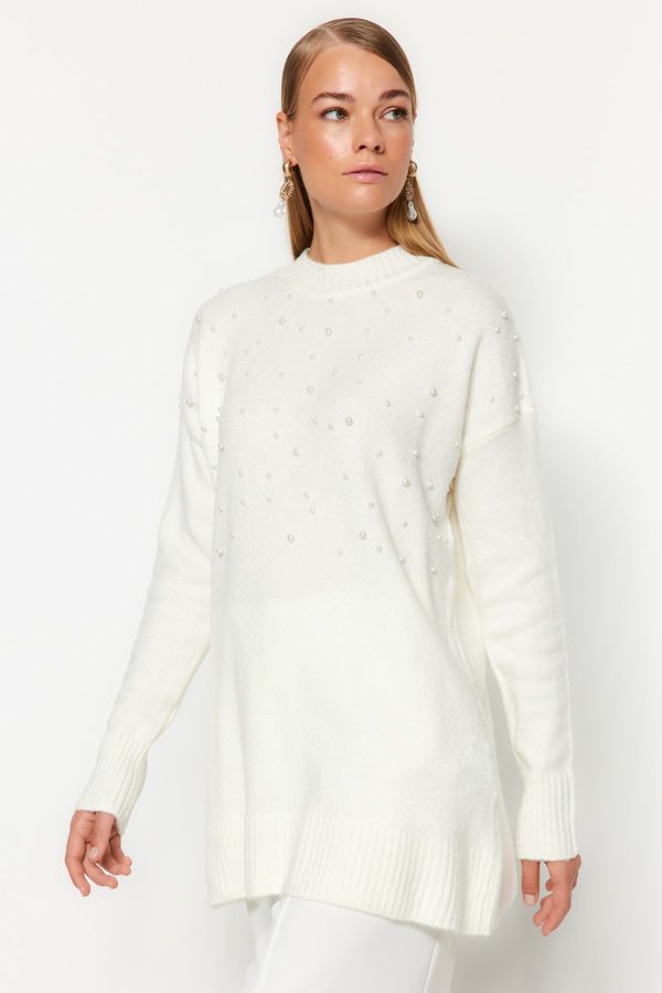 Trendyol Trendyol Ecru Pearl Подробен трикотажен пуловер