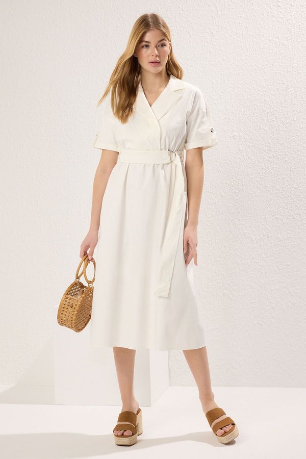 Trendyol Trendyol Ecru Plain A Cut Midi Woven Dress