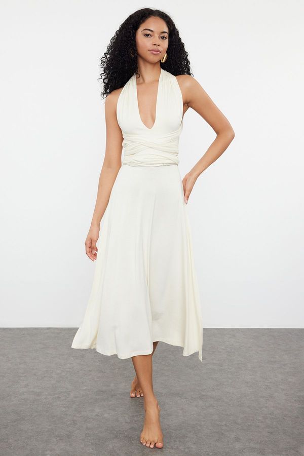 Trendyol Trendyol Ecru Plain Regular Midi Knitted 97% Viscose,3% Elastane Dress