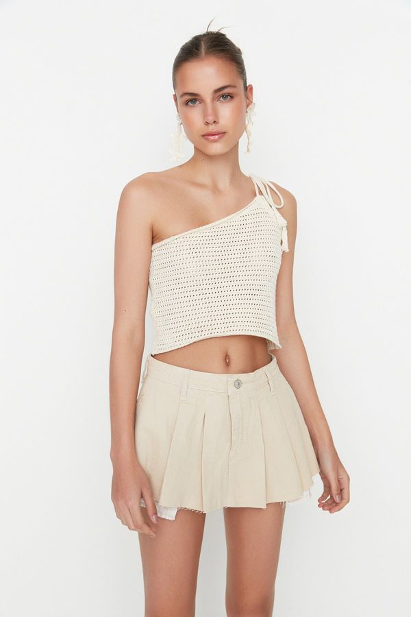 Trendyol Trendyol Ecru Pleated Mini Denim Shorts Skirt