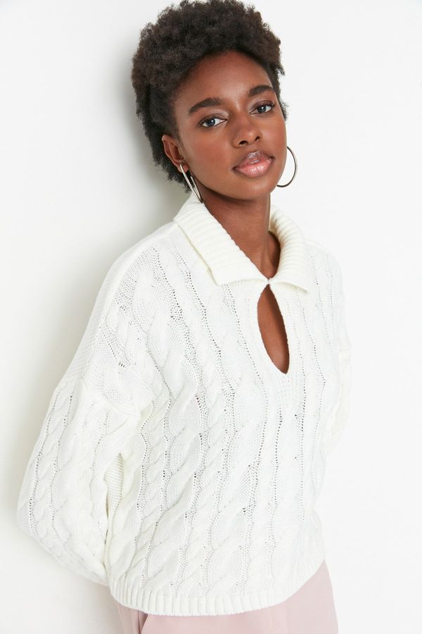 Trendyol Trendyol Ecru плета подробни трикотаж пуловер