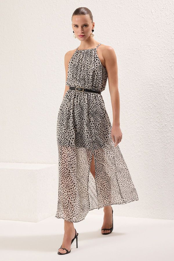 Trendyol Trendyol Ecru Polka Dot Patterned Midi Chiffon Lined Woven Dress