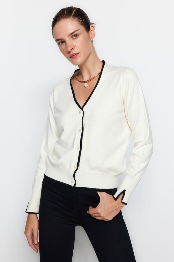 Trendyol Trendyol Ecru Премиум прежда / специална прежда контраст цветни трикотаж жилетка