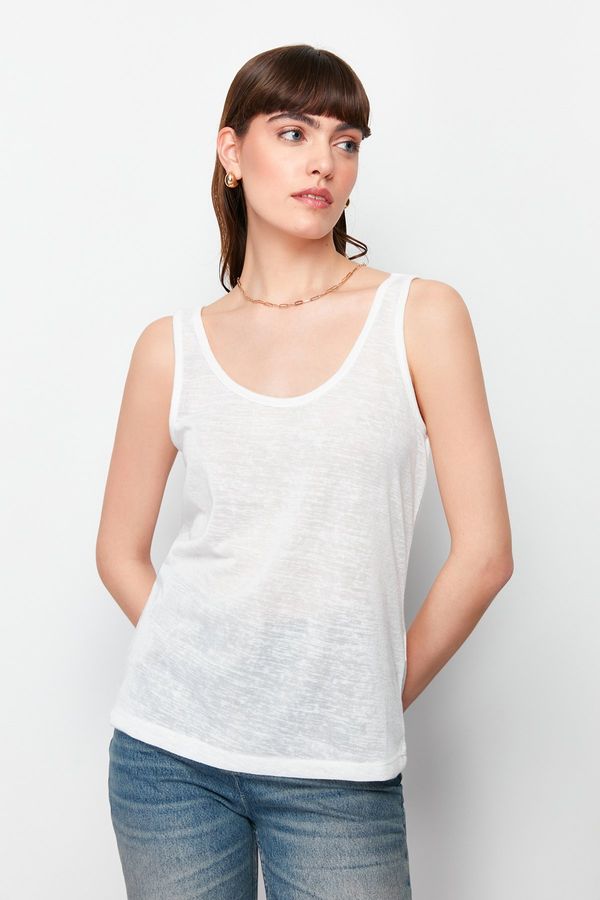 Trendyol Trendyol Ecru Relaxed Fit Pool Neck Back Detailed Knitted Blouse