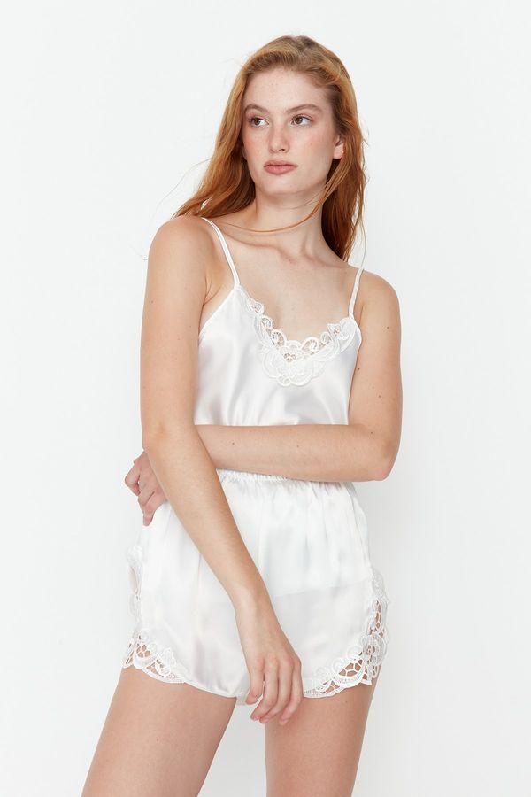 Trendyol Trendyol Ecru Satin Lace Detailed Undershirt-Shorts Woven Pajamas Set