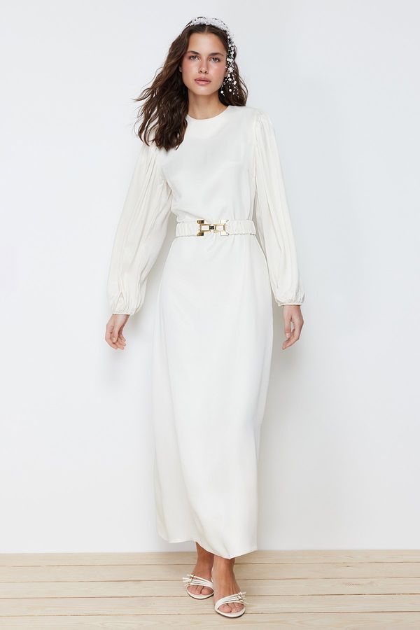 Trendyol Trendyol Ecru Satin Woven Bridal Wedding/Special Occasion Long Evening Evening Dress