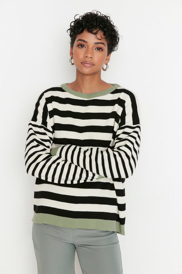 Trendyol Trendyol Ecru Широко прилягане Цветен блок Трикотажен пуловер