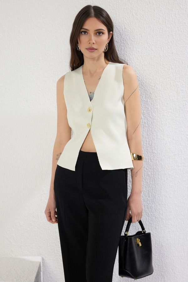 Trendyol Trendyol Ecru Slim Crew Neck Vest