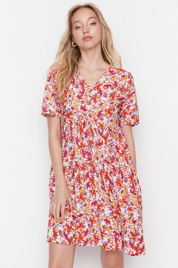 Trendyol Trendyol Ecru Straight Cut Mini Woven Floral Pattern Woven Dress