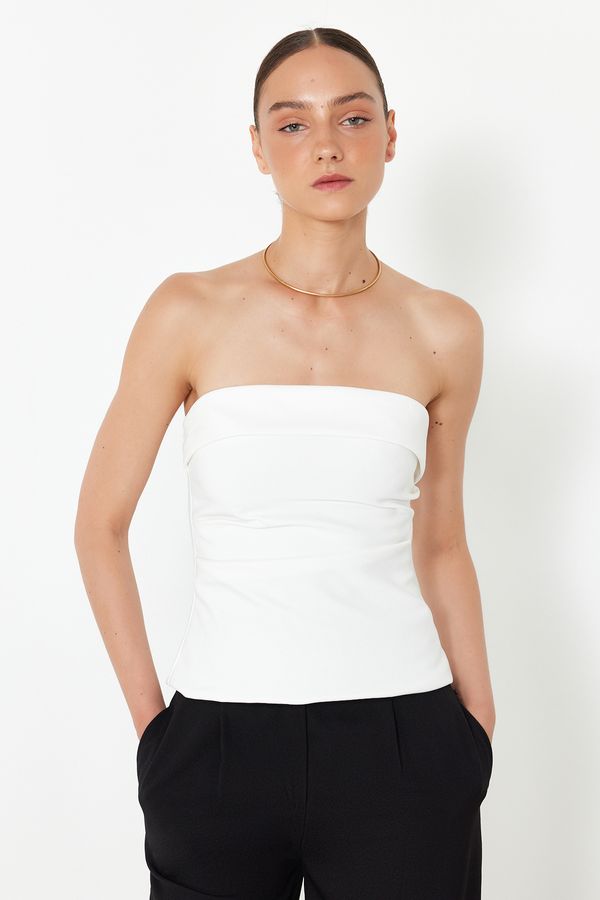 Trendyol Trendyol Ecru Strapless Fitted Draped Woven Blouse