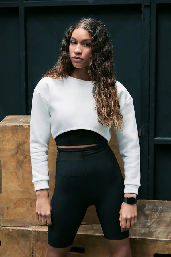 Trendyol Trendyol Ecru Super Crop Fleece Knitted Sports Sweatshirt