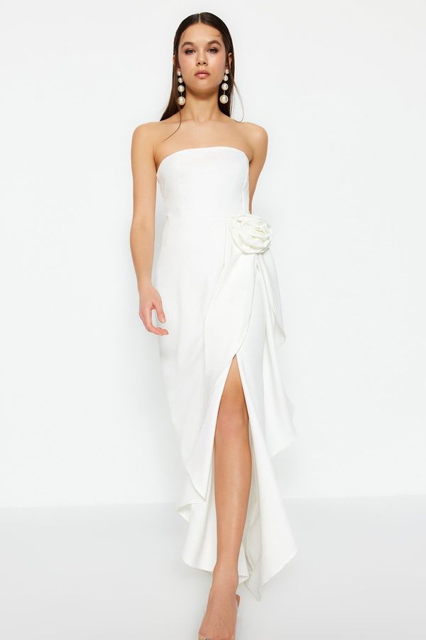Trendyol Trendyol Ecru тъкани облицовани сватба/сватба дълга вечерна вечерна рокля