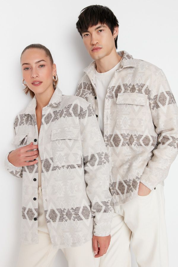 Trendyol Trendyol Ecru Unisex Regular Fit Double Pocket Flap Ethnic Winter Lumberjack Shirt