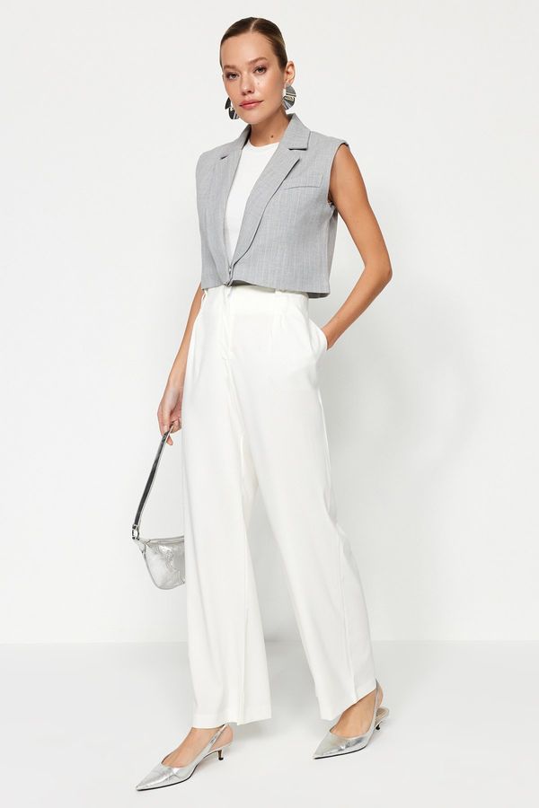 Trendyol Trendyol Ecru висока талия широк крак широк крак тъкани панталони