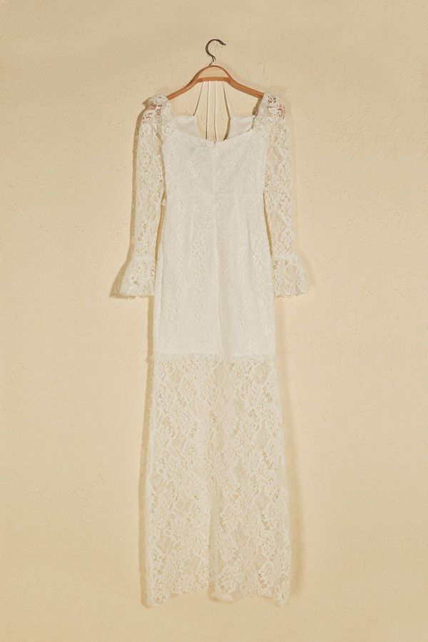 Trendyol Trendyol Ekru Drape Подробна дантелена вечерна рокля