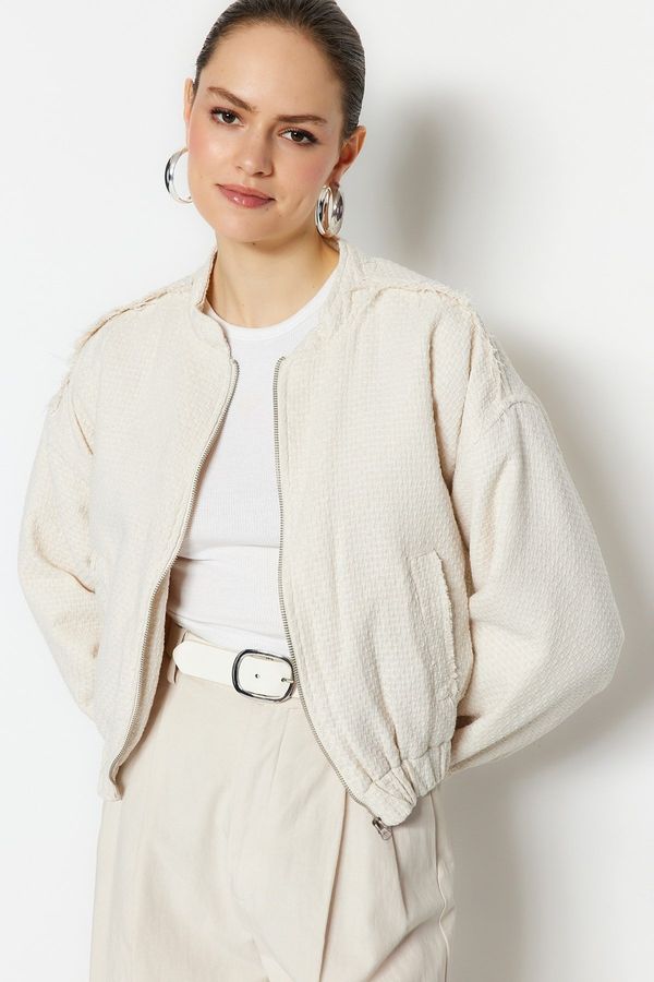 Trendyol Trendyol екрю извънгабаритни туид бомбардировач яке палто