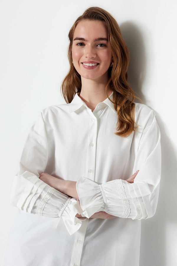 Trendyol Trendyol Embroidered Ecru Woven Cotton Shirt