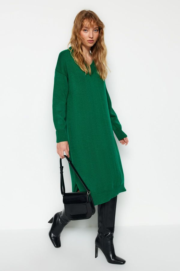 Trendyol Trendyol Emerald Green Maxi Knitwear Wide Pattern Dress
