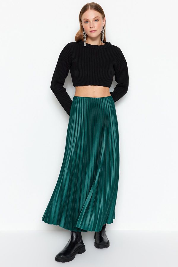 Trendyol Trendyol Emerald Green Pleated Maxi Stretchy Knitted Skirt