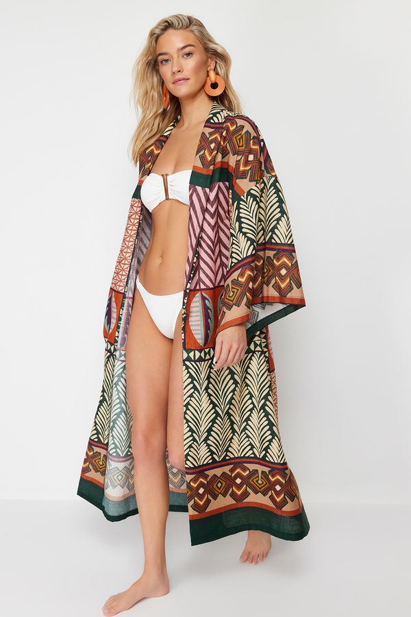 Trendyol Trendyol Ethnic Patterned Midi Woven 100% Cotton Kimono&Kaftan