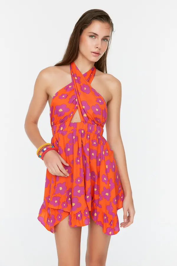 Trendyol Trendyol Floral Patterned Tie Back Detailed Beach Dress