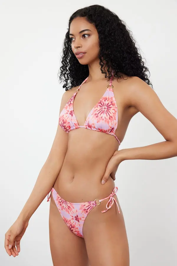 Trendyol Trendyol Floral Patterned Tie-Up High Waist Hipster Bikini Bottom