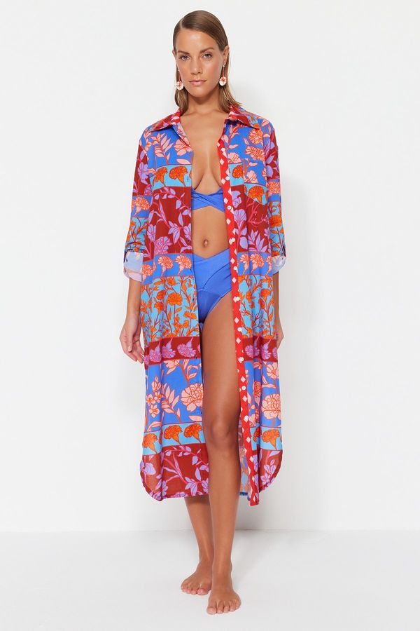 Trendyol Trendyol Floral Print Midi Woven 100% Cotton Kimono & Caftan