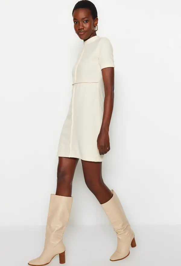 Trendyol Trendyol флот синьо A-Line / Cbell форма Солун / трикотажни мини трикотажна рокля