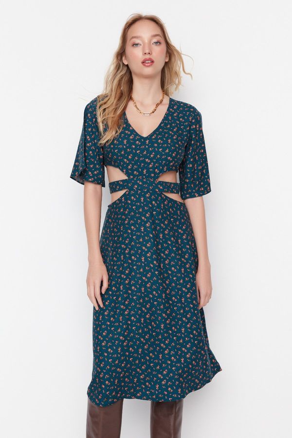 Trendyol Trendyol флот синьо изрязани подробни тъкани тъкани рокля