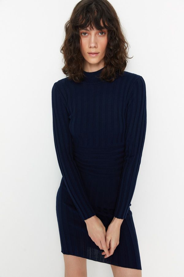 Trendyol Trendyol флот синьо мини трикотаж стоящи яка рокля