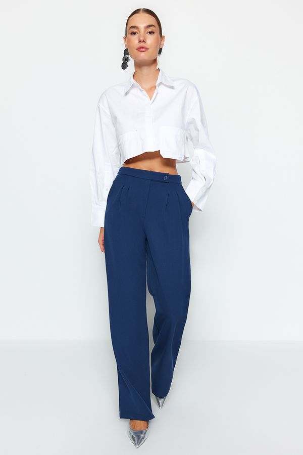 Trendyol Trendyol флот синьо широк крак широк крак висока талия тъкани панталони