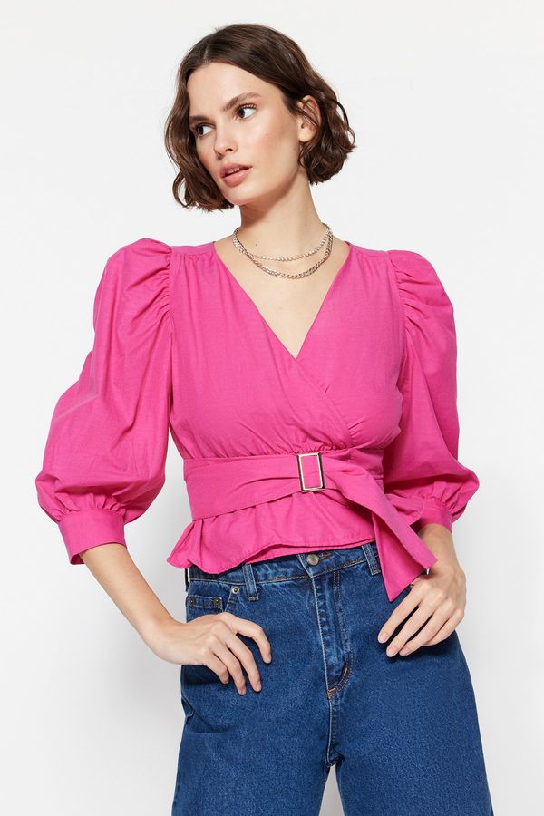 Trendyol Trendyol Fuchsia Belted Double Breasted Woven Blouse