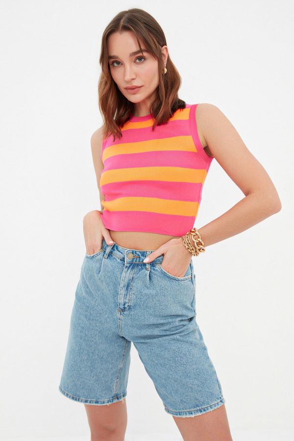 Trendyol Trendyol Fuchsia Crop Striped Knitted Thin Blouse