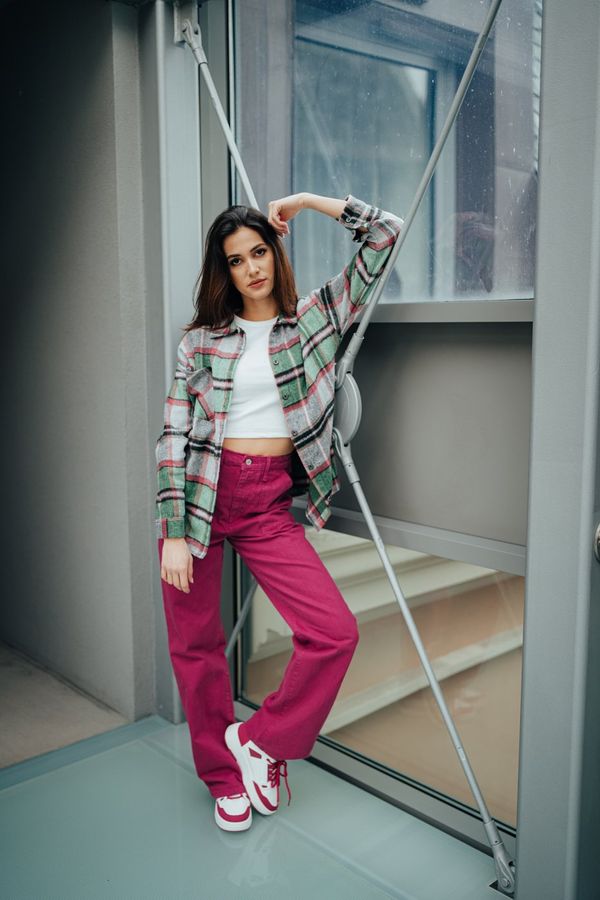 Trendyol Trendyol Fuchsia джоб подробни висока талия широк крак дънки панталони