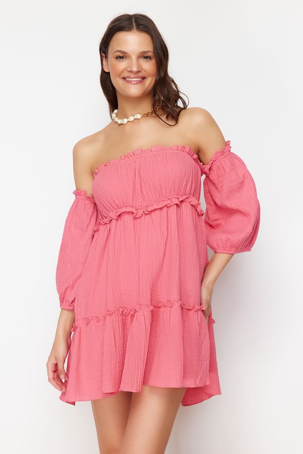 Trendyol Trendyol Fuchsia Mini Woven Ruffled Muslin Beach Dress