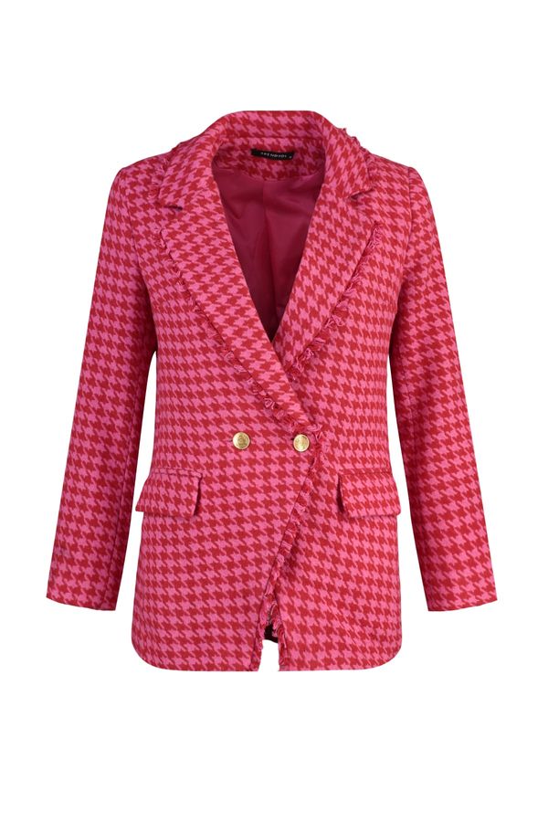 Trendyol Trendyol Fuchsia Tweed Regular Lined Double Breasted Closed Woven Crowbar Blazer Jacket