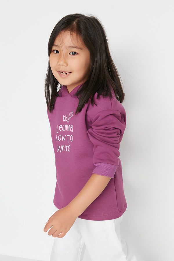 Trendyol Trendyol Girls Purple Hooded Printed Knitted Sweatshirt