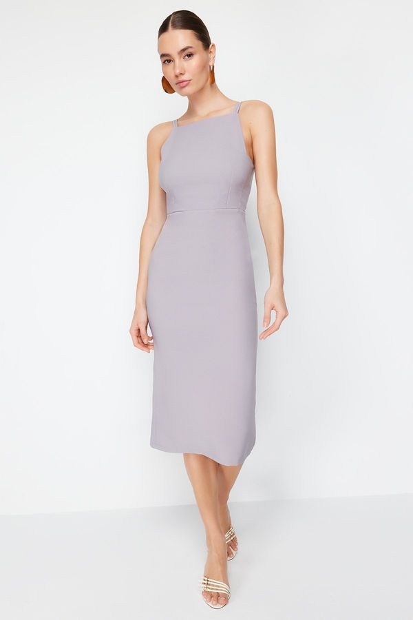 Trendyol Trendyol Gray Bodycon Midi Halter Neck Pencil Skirt Woven Dress