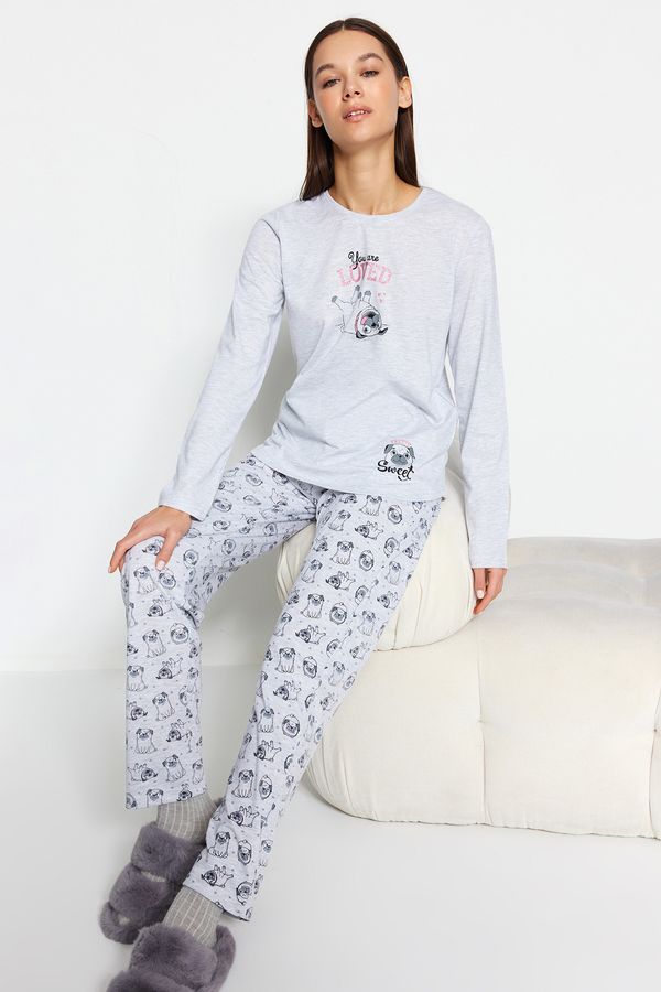 Trendyol Trendyol Gray Melange Cotton Tshirt-Pants Knitted Pajama Set