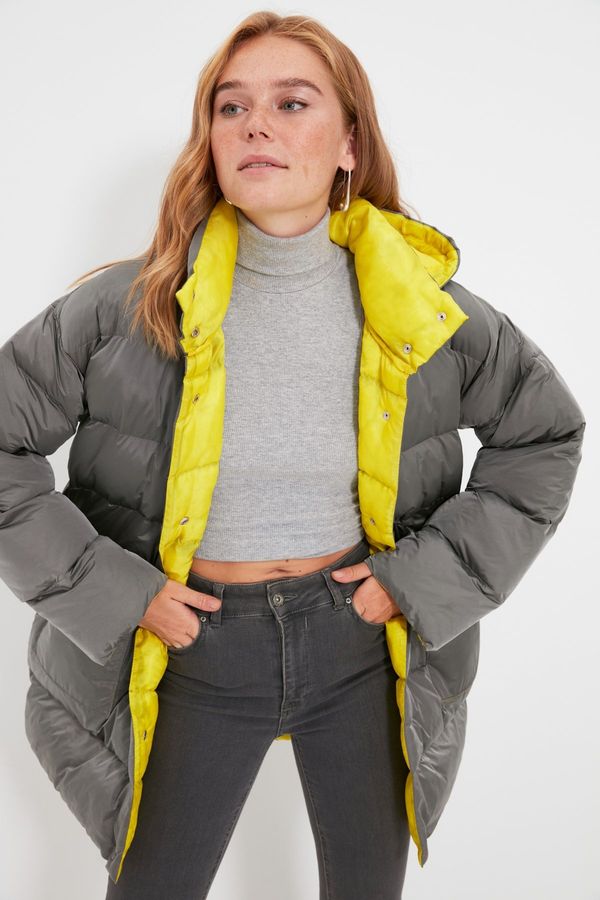 Trendyol Trendyol Gray Oversized Hooded Yellow Lined Puffy Coat
