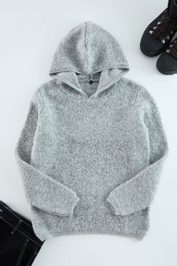 Trendyol Trendyol Gray Regular Hooded Textured Knitwear Sweater