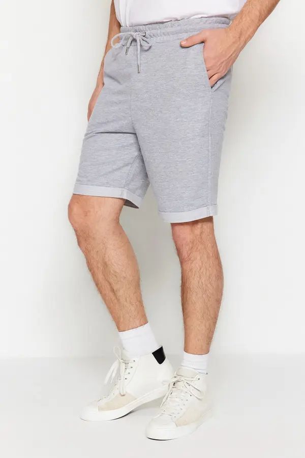 Trendyol Trendyol Gray Regular/Normal Cut Medium Length Elastic Waisted Lace Up Double Leg Shorts